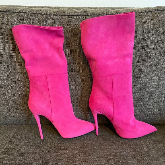 Giuseppe Zanotti Size 36 80s Inspired Pink Suede Stiletto Slouch/Fold Over Boot - Picture 1 of 16
